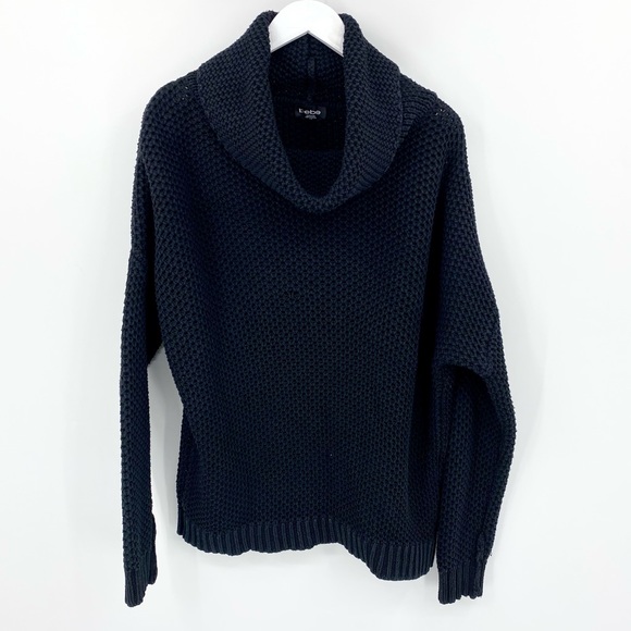 BEBE Oversize Cowl Neck Black Knit Chunky Sweater Size M - Picture 3 of 13